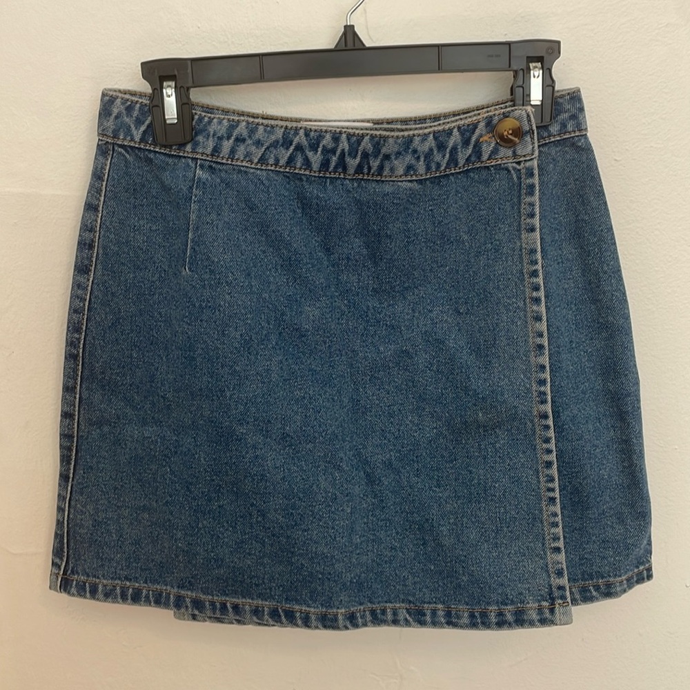 ASOS Medium Wash Crossover Denim Mini Skirt (4)